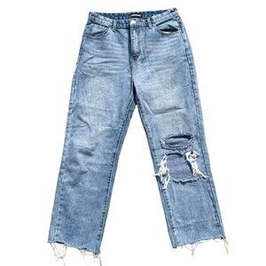 Momokrom Lightwash Distressed High Waisted Straight Leg Jeans 32in Waist